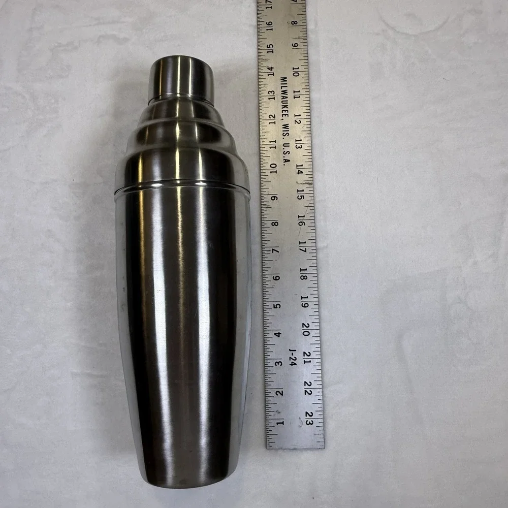 Huge 14in Cocktail Shaker 96oz Stainless Steel Art Deco Stepped Barware 3pc